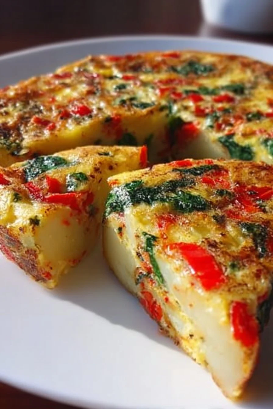 Easy Frittata with Potatoes, Red Peppers, and Spinach